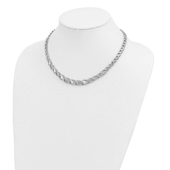 14K White Gold Textured / Polished Oval Link Chain Necklace, 17 Inch - Picture 2 of 5